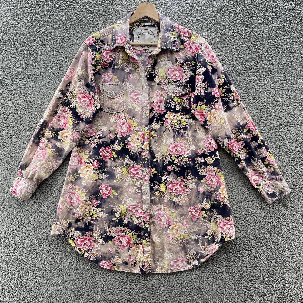 A Rare Bird Dress Small Pink Floral Rhinestone Western Pearl Snap Relax Mini